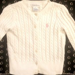 Girls Ralph Lauren White Cable Knit Sweater; Size 24M